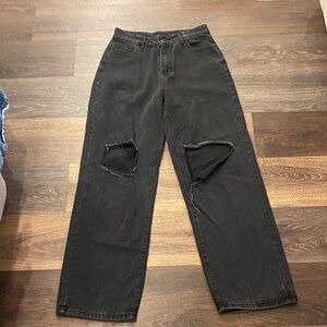 Black Distressed High-Waisted Jeans